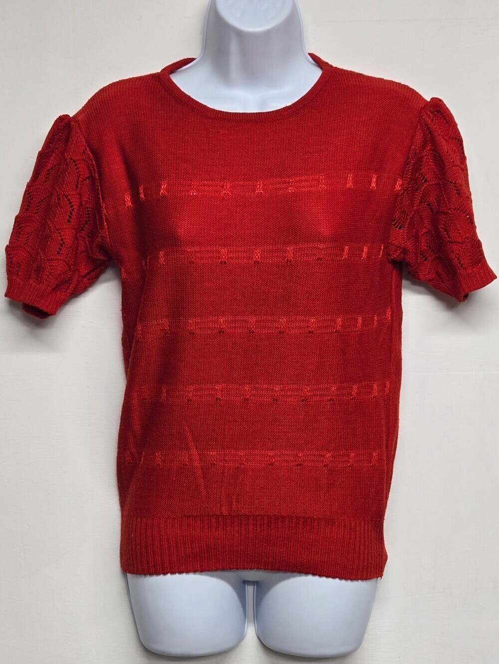 Jaguar Diffusion Red Short Sleeve Knit Sweater Top Vintage S
